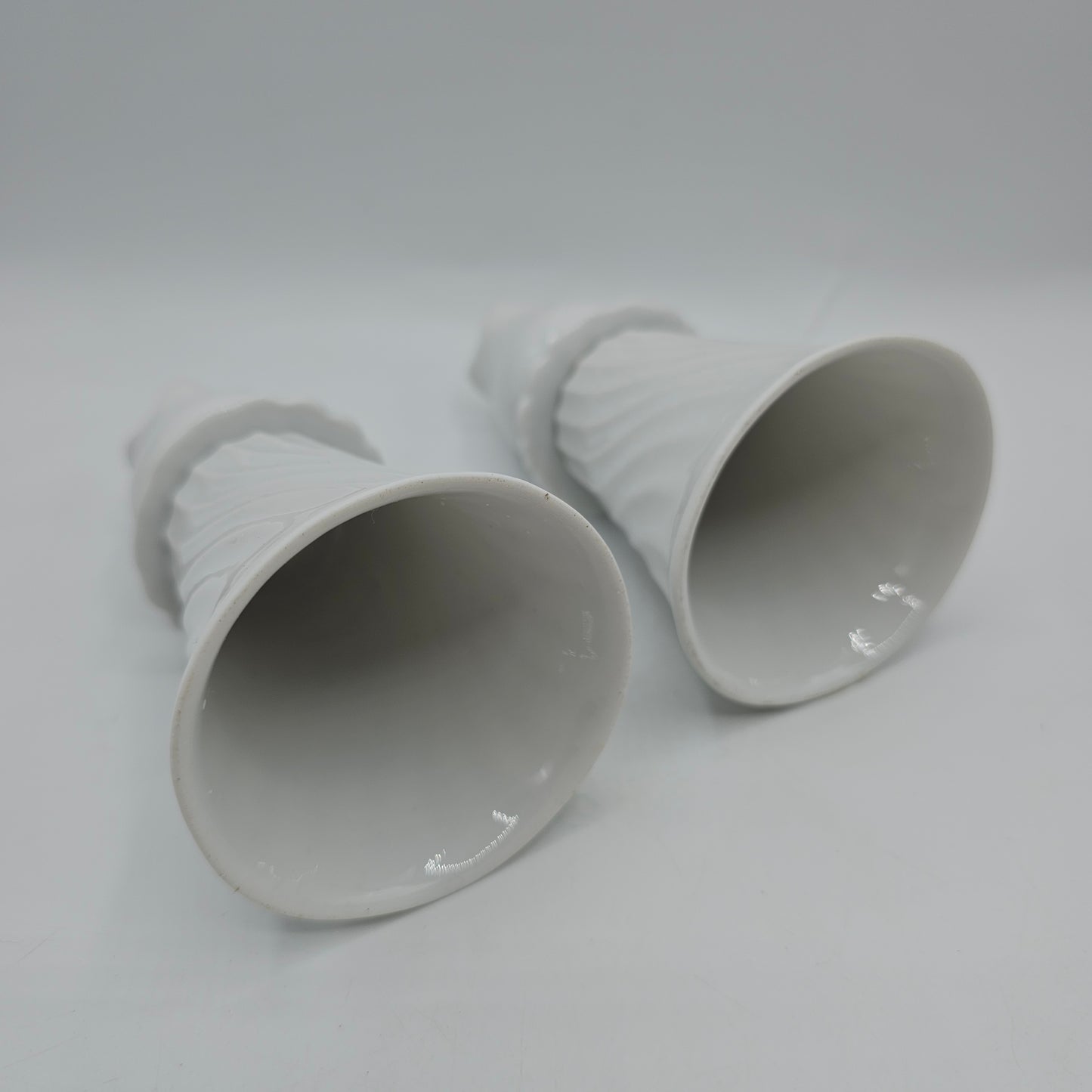 Double Sided White Ceramic Candlesticks with Tulip Top and Swirl