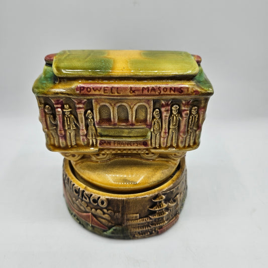 Vintage San Francisco Music Company Powell & Hyde Porcelain Rotating Music Box Street Car Trolley