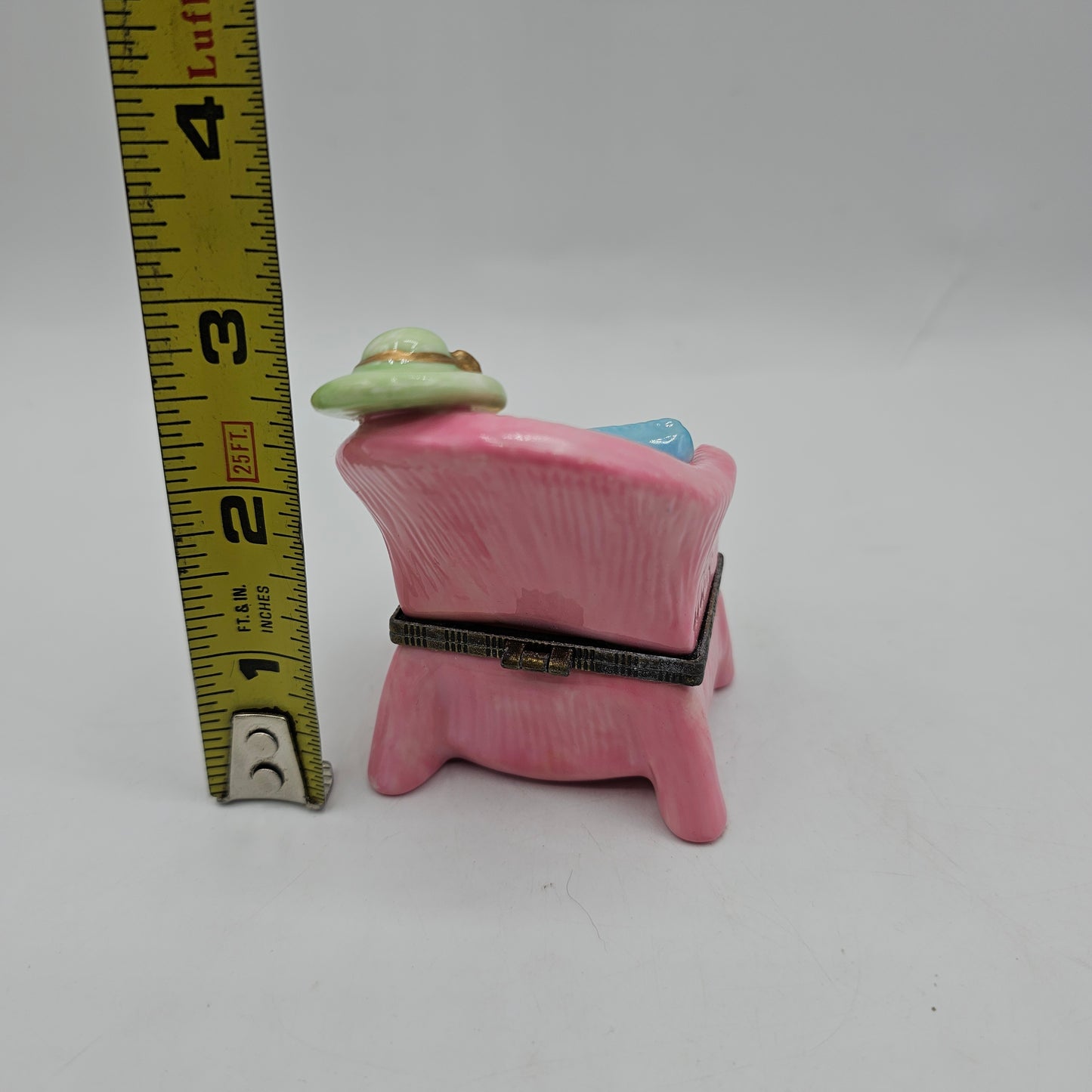 Pink Armchair Hinged Ceramic Trinket Box with Cushions and Hat