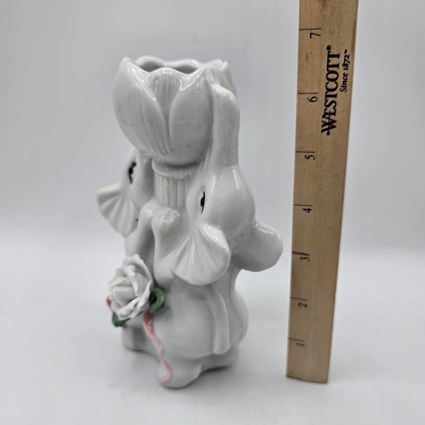 White Ceramic Kitschy Elephant Candle Holder / Planter