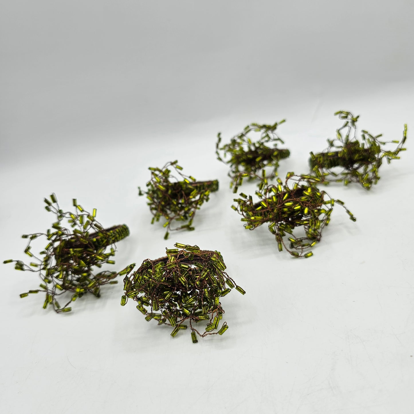 Green Beaded Spray with Copper Napkin Rings - Set of 6
