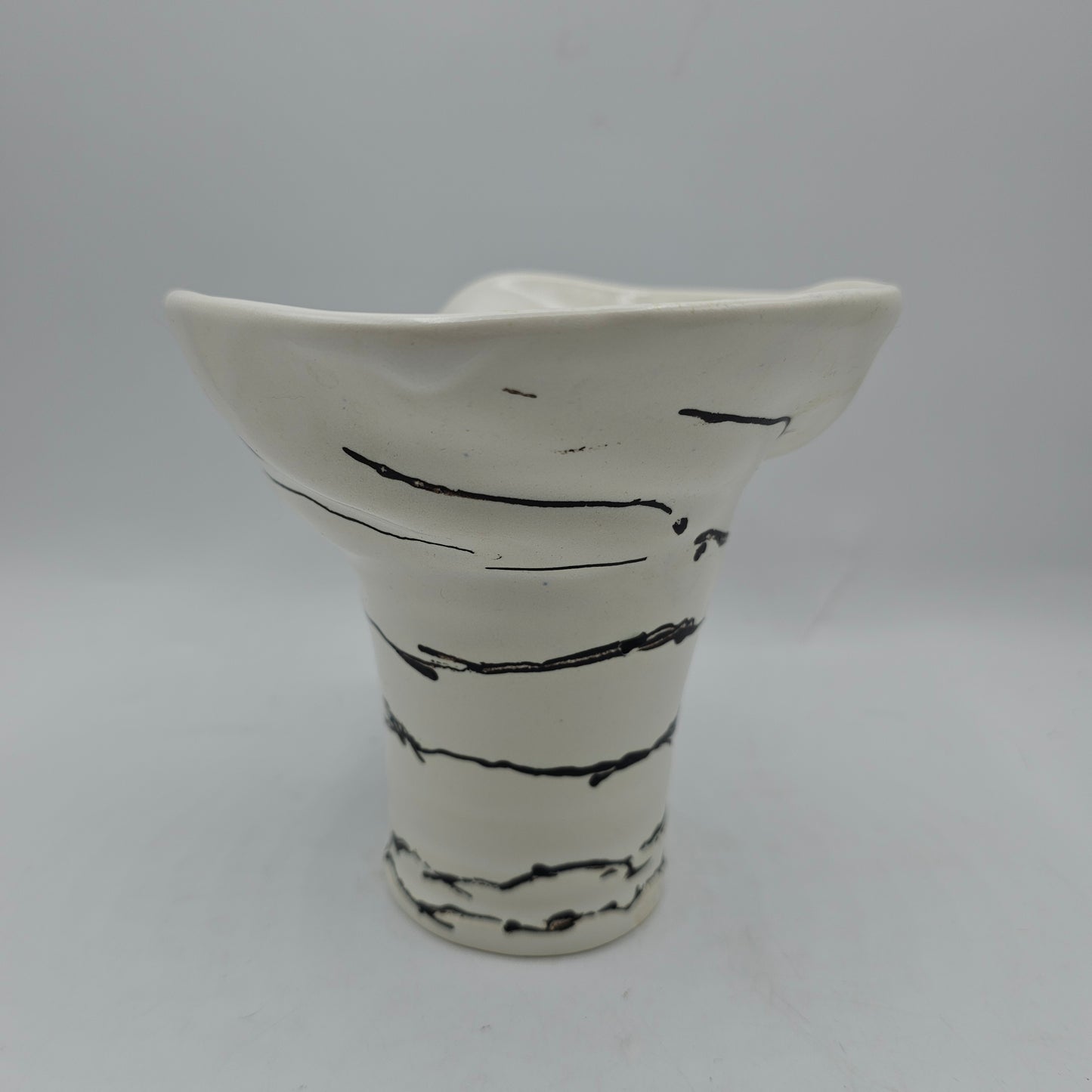 Artisan Pottery Black and White Swirled Case Vase Signed "Franny"