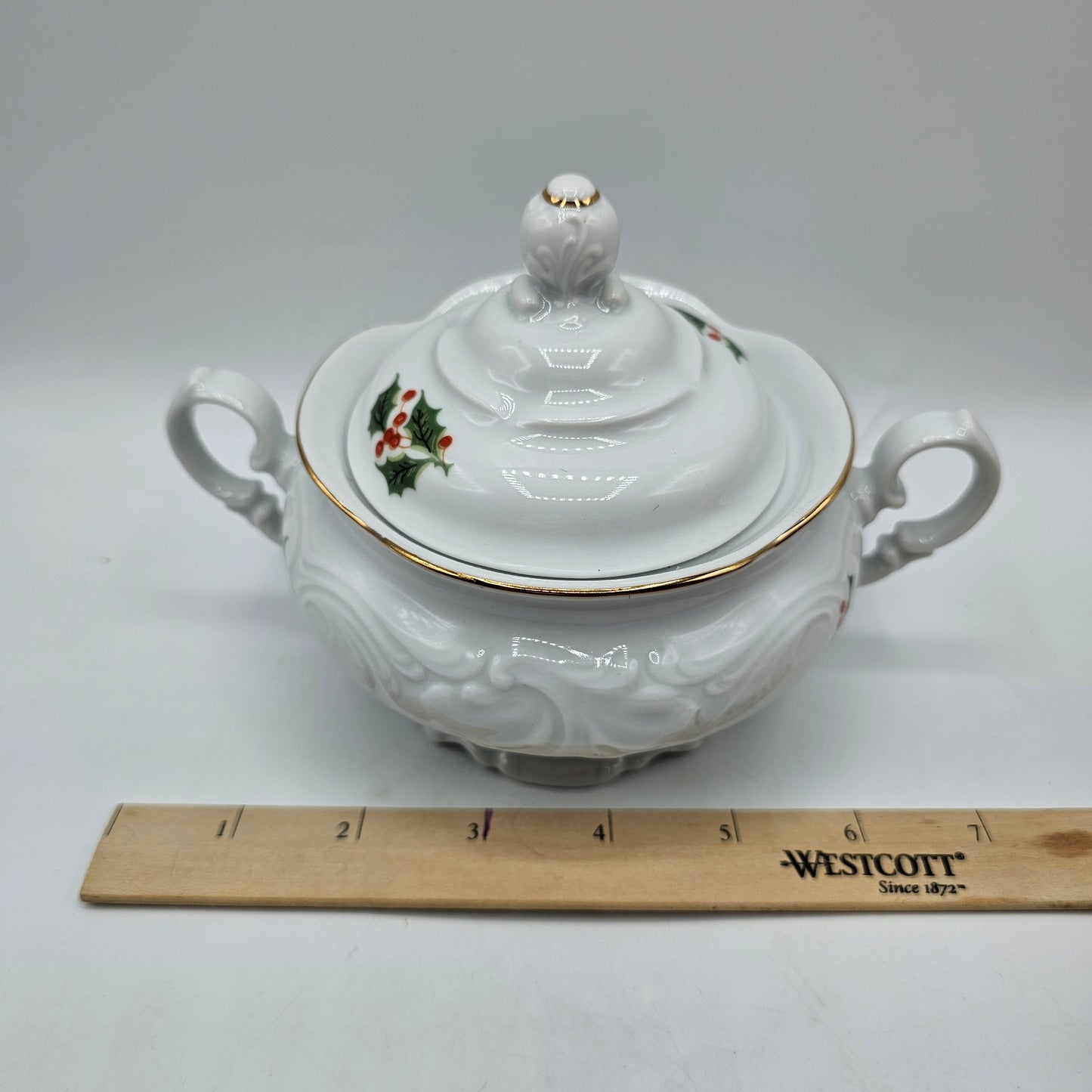 Vintage Wawel of Poland Covered Sugar Bowl with Holly Berry Design and Handles