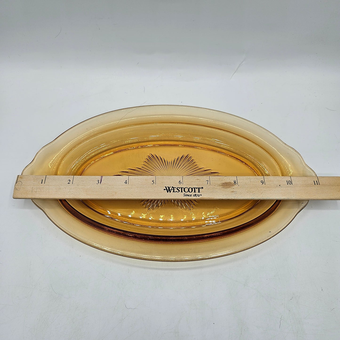 Heisey Touraine Oval Amber Glass Serving Tray with Starburst Design
