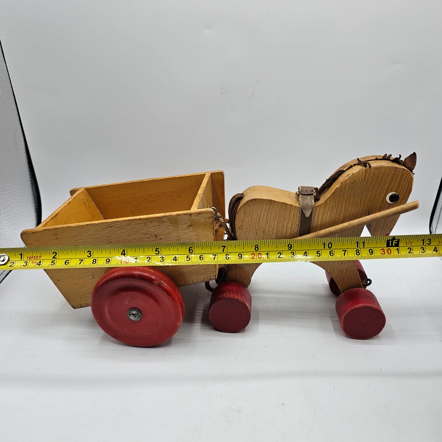 Vintage German Wooden Horse and Cart Toy