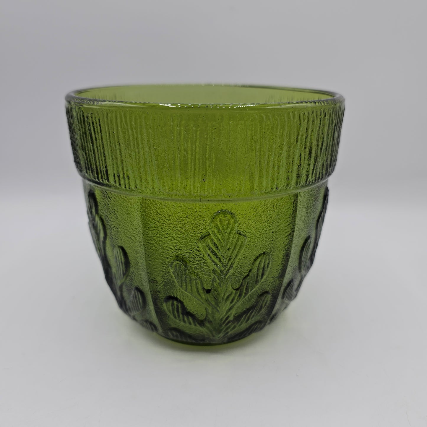 Vintage 1975 FTD Green Glass Planter with Oak Leaf Design