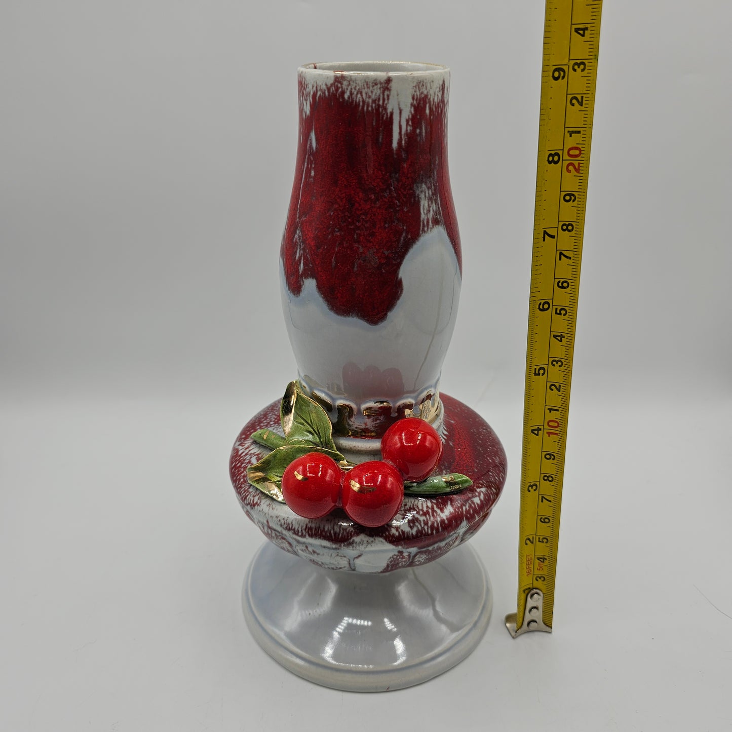 California Artisan Pottery Hope Warren Red Drip Glaze and Cherry Candle Holder or Vase