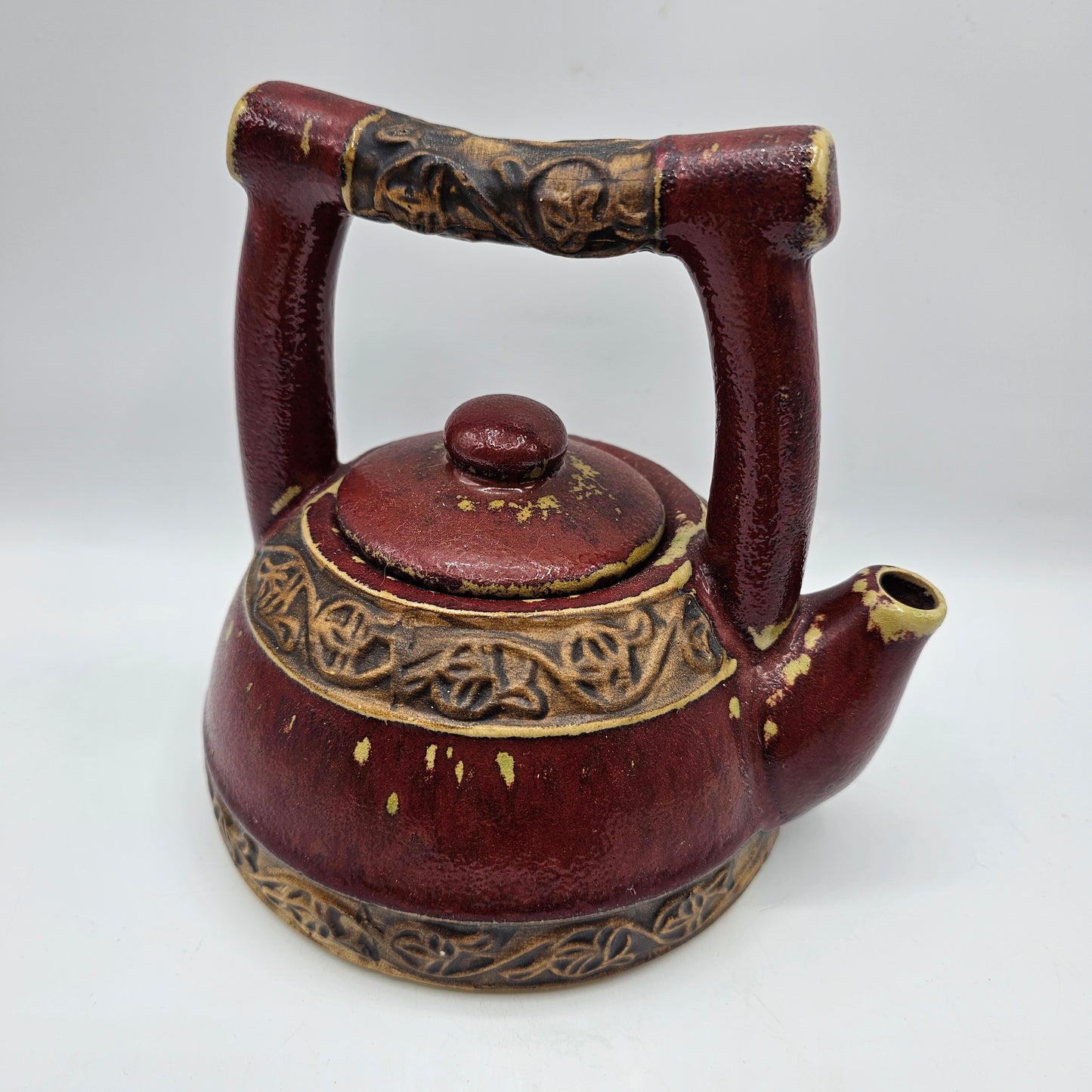 Intentionally Distressed Asian Teapot and Three Tea Cups by Pottery Barn