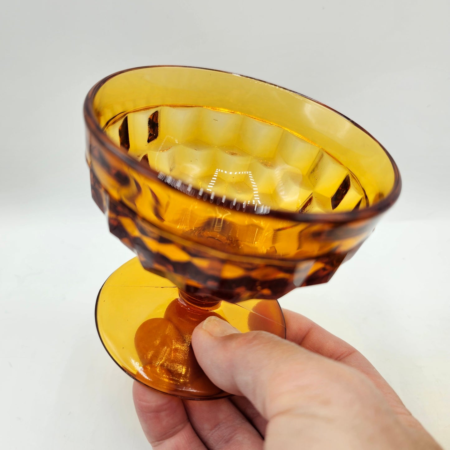 Indiana Whitehall Amber Glass Footed Sherbert /Fruit Cups (Stacked Diamond Colony Cubist Pattern)