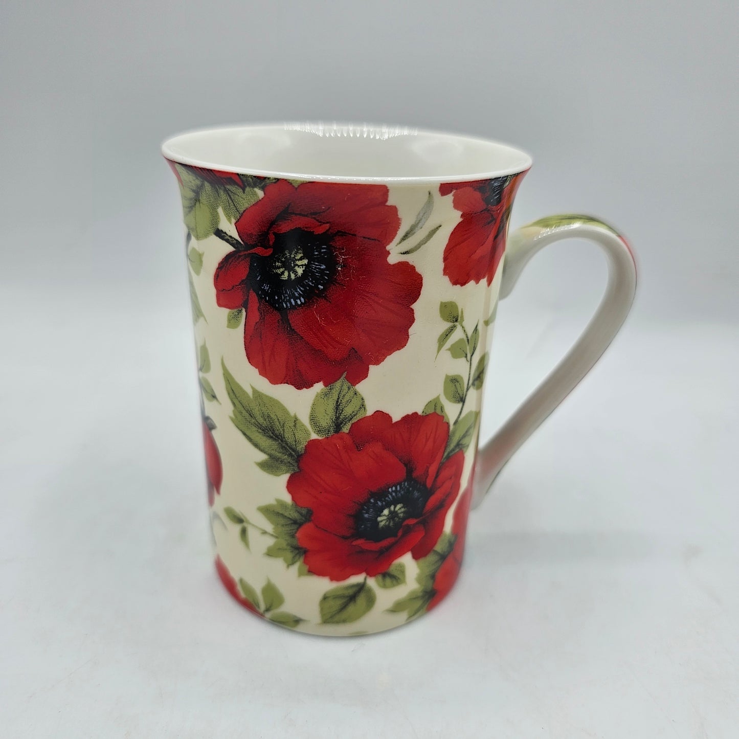 Kent Pottery Tall Coffee Mug with Red Poppy Flowers