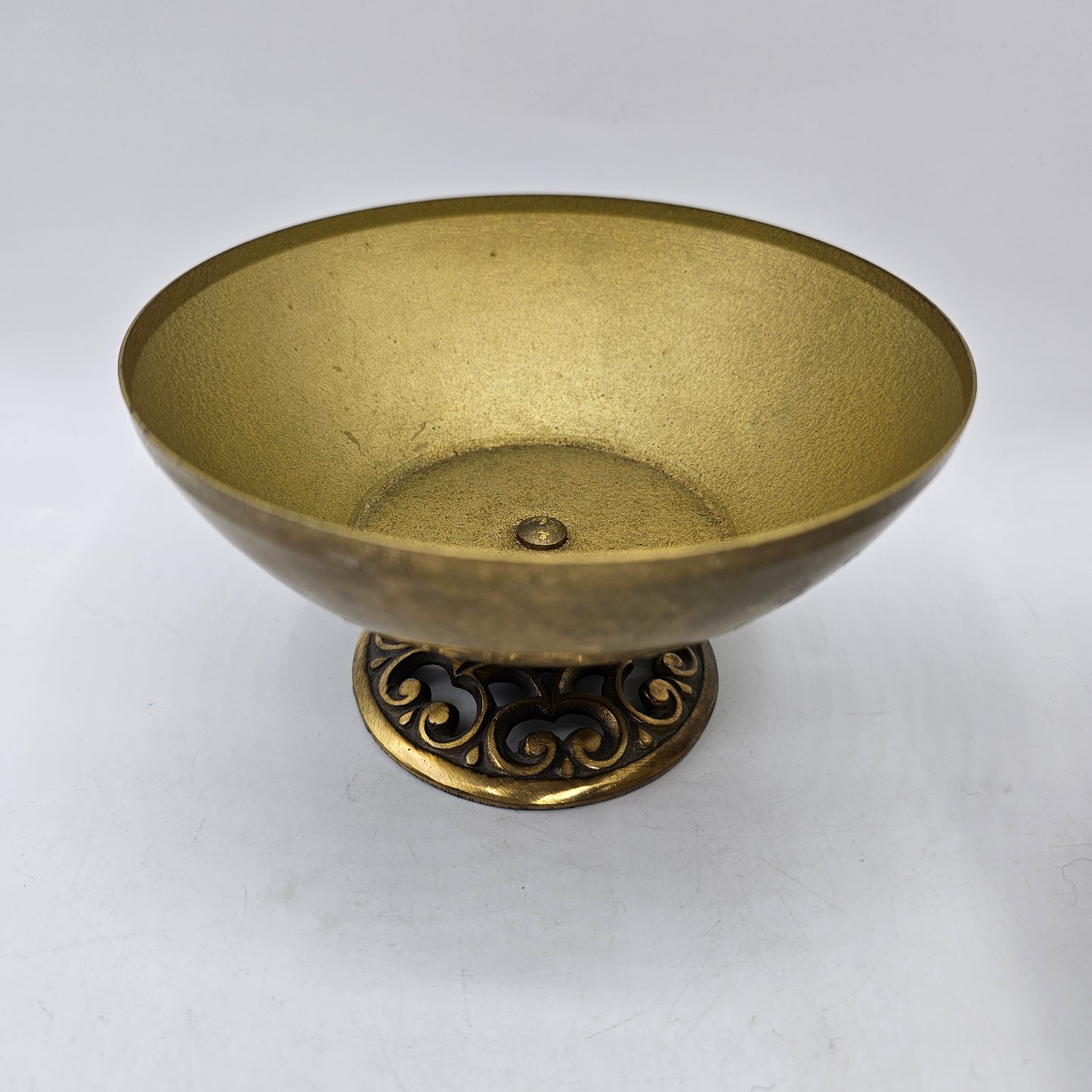 Vintage Israeli Hand Embossed and Debossed Brass Candy Dish with Turquoise Stone Inlay - Made in Israel