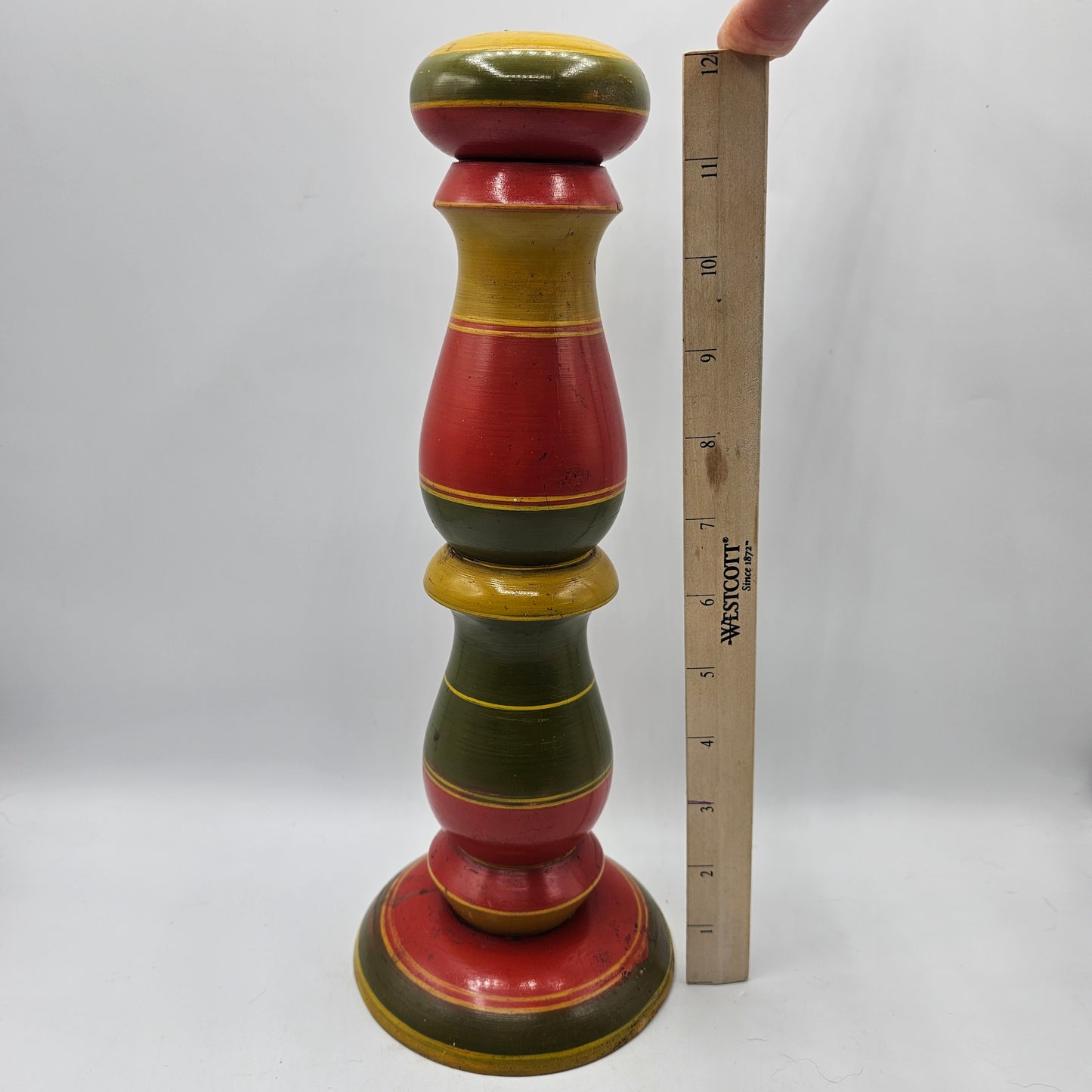 Vintage Turned and Painted Judaic Taper Candlestick Possibly from Germany and used for Shabbat