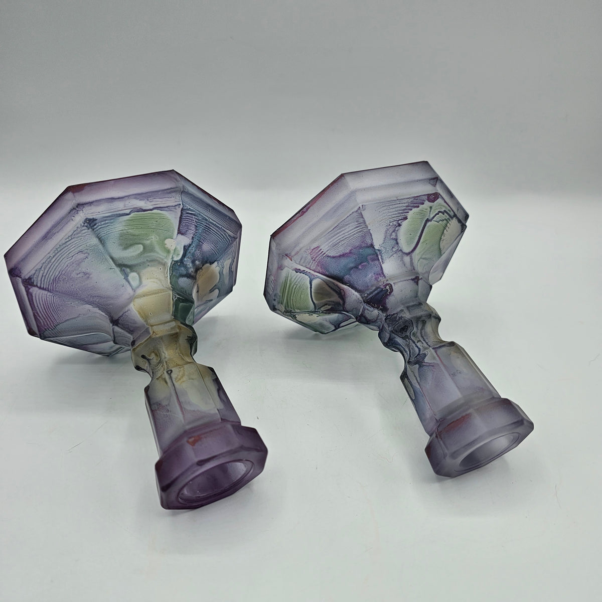 Reuven Art Glass Taper Candlesticks with original stickers - set of 2 - made in California, USA