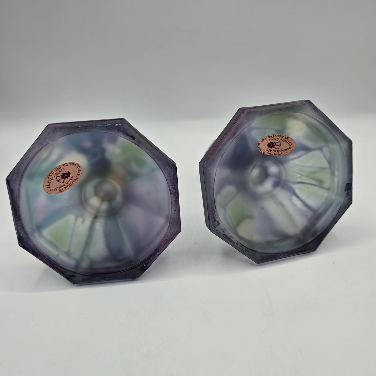 Reuven Art Glass Taper Candlesticks with original stickers - set of 2 - made in California, USA