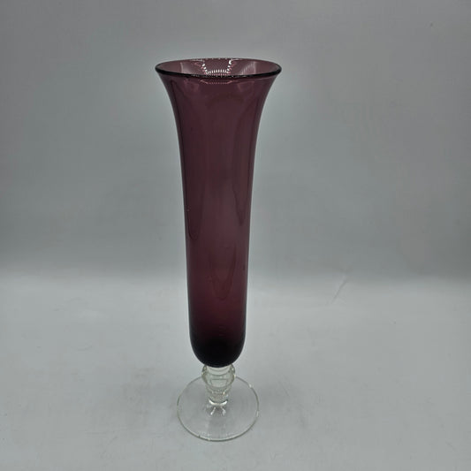 Vintage Amethyst Purple Blown Glass Pedestal Vase with Clear Base
