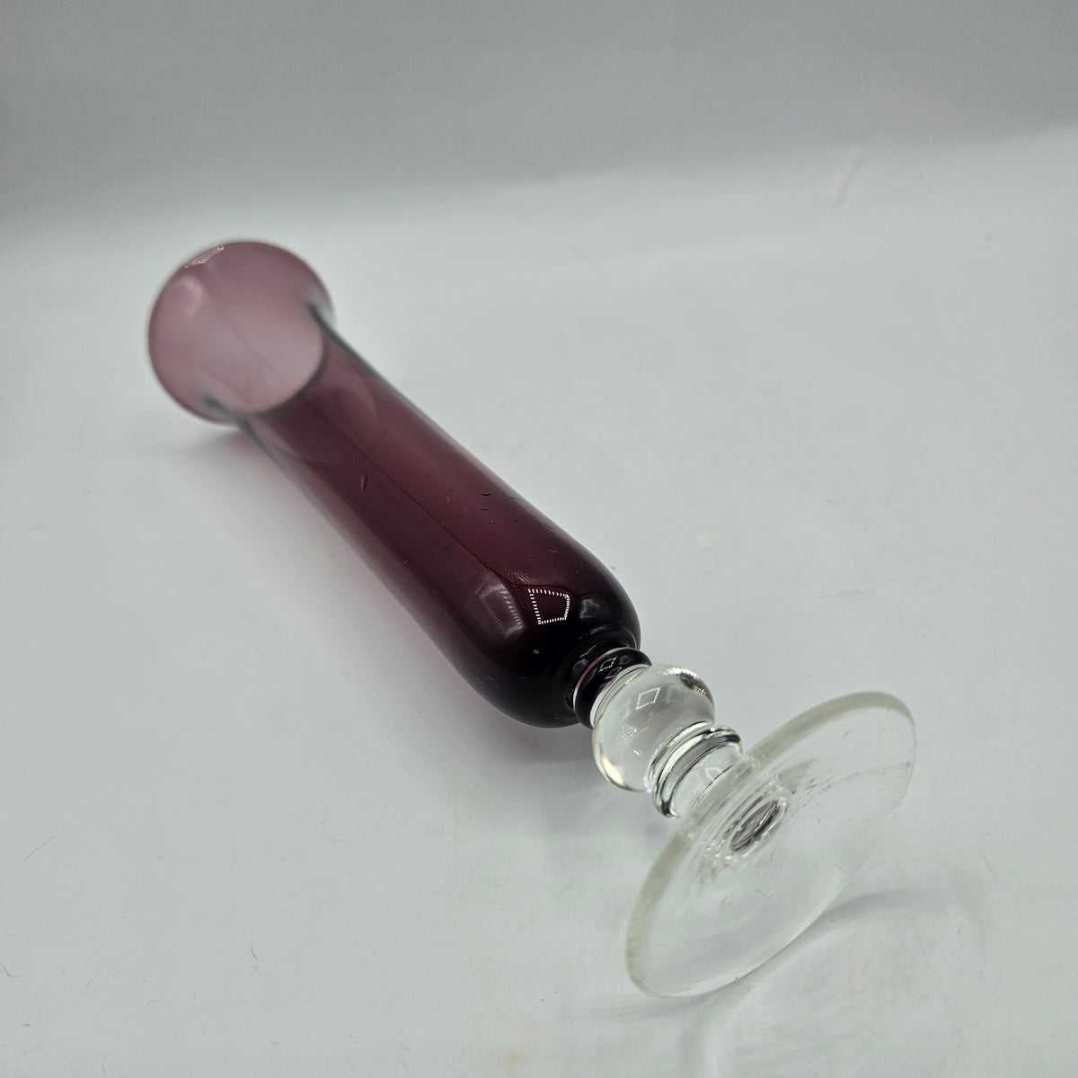 Vintage Amethyst Purple Blown Glass Pedestal Vase with Clear Base
