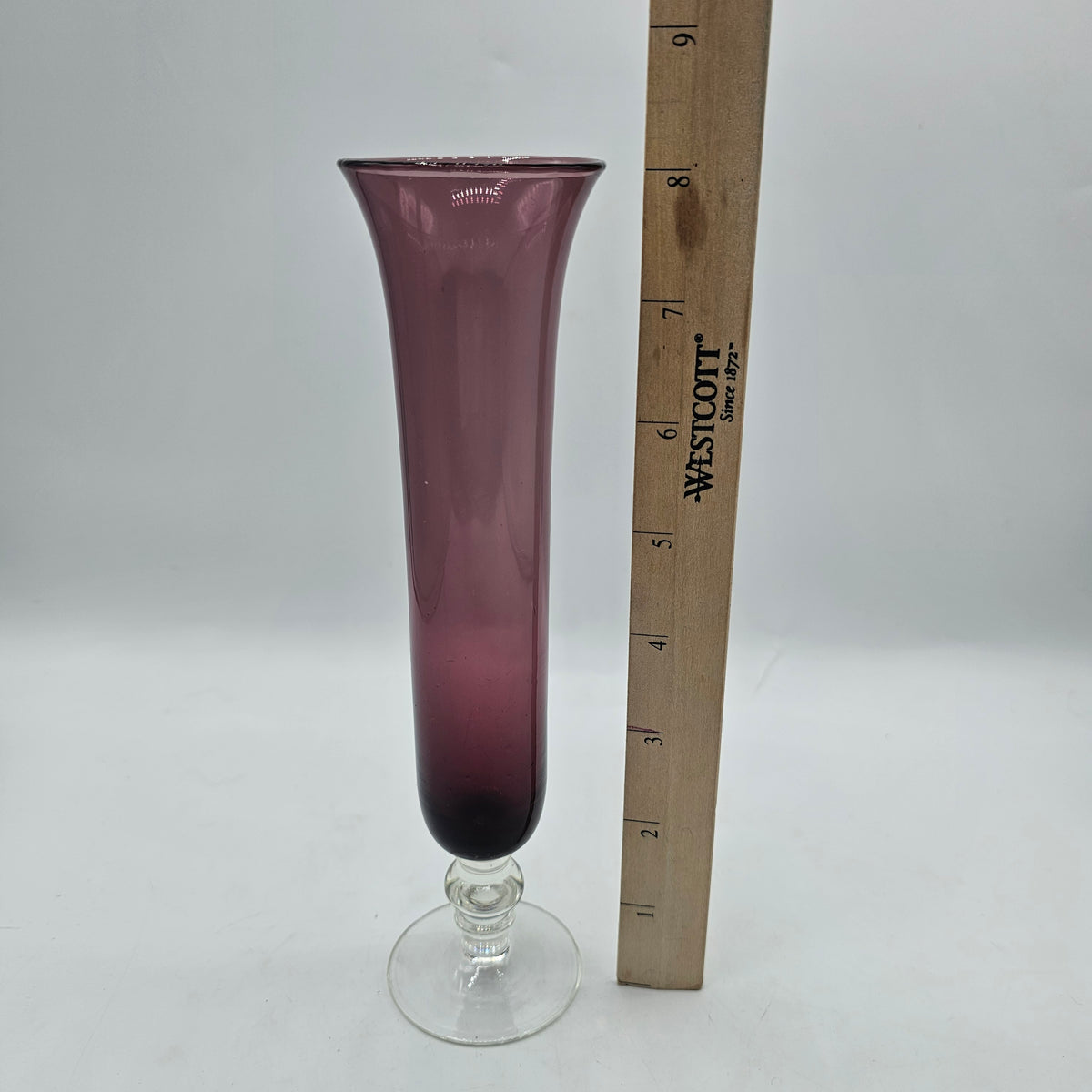 Vintage Amethyst Purple Blown Glass Pedestal Vase with Clear Base