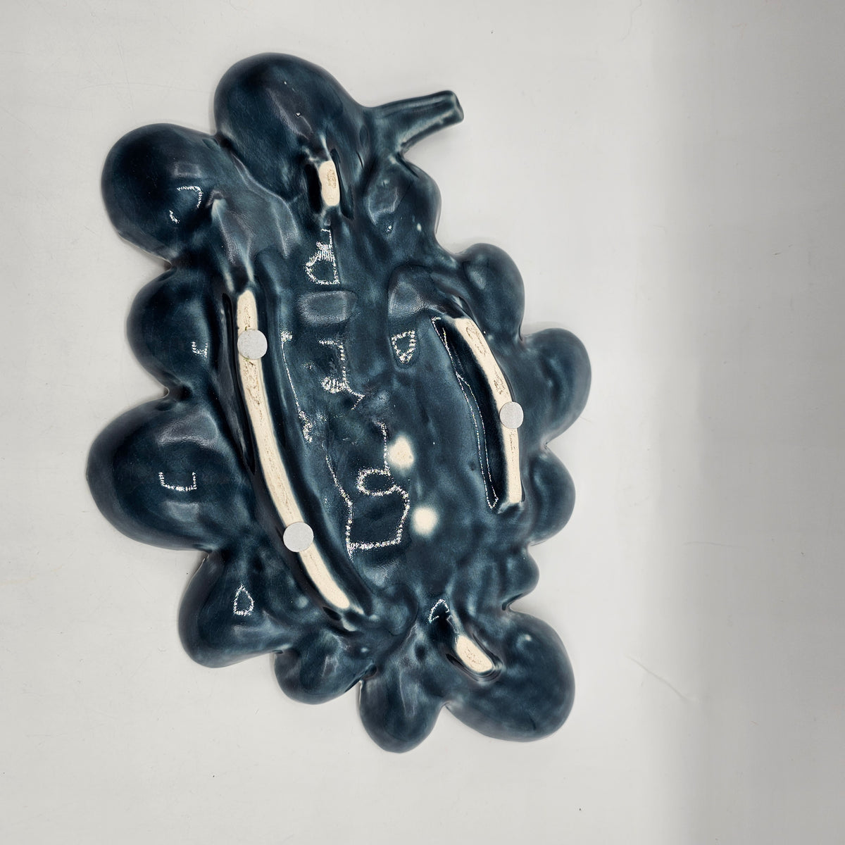 Vintage Mid Century Modern Ceramic Artisan Blue Grapes Trinket Dish