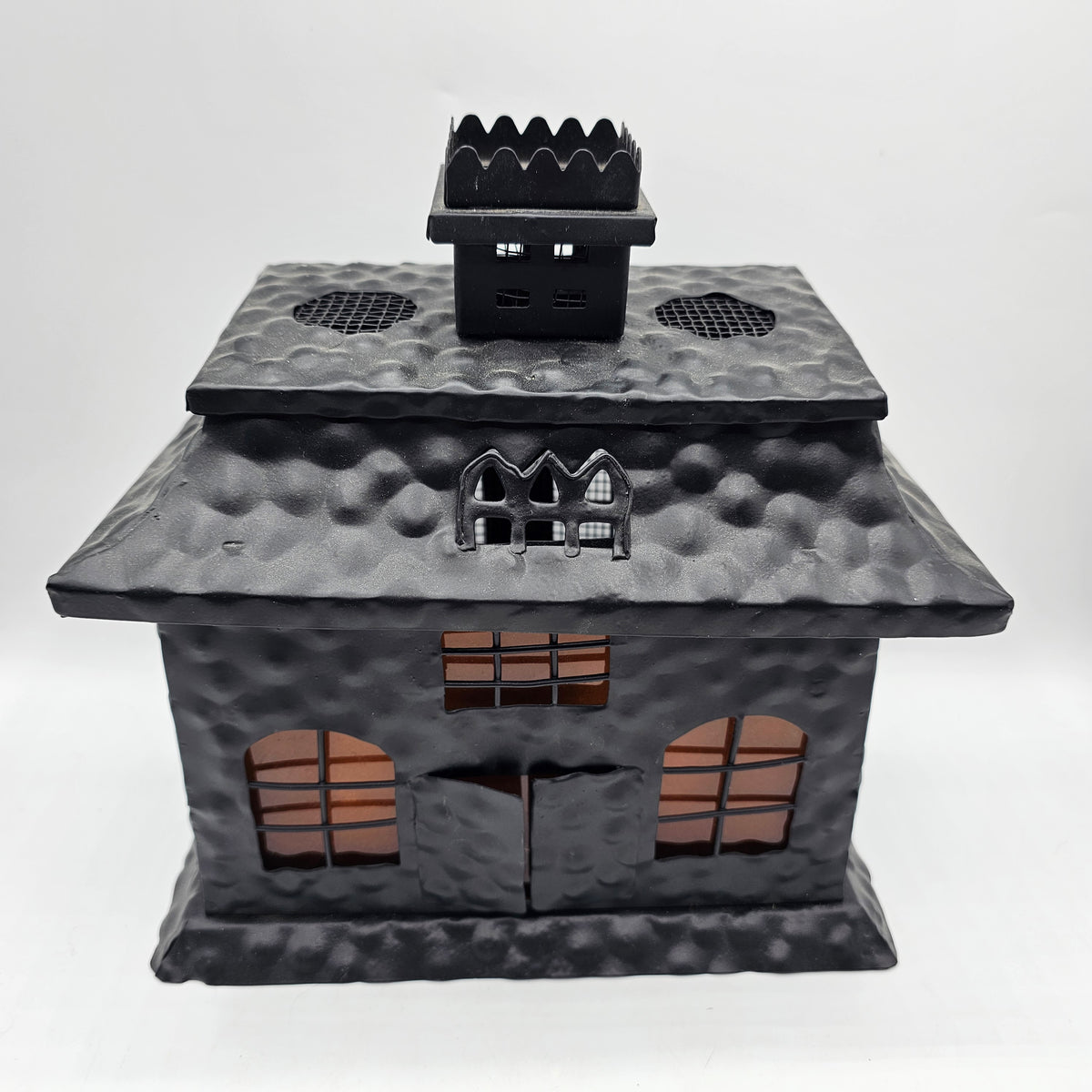 Black Metal Light Up Halloween Haunted House Decor with Tea Lites