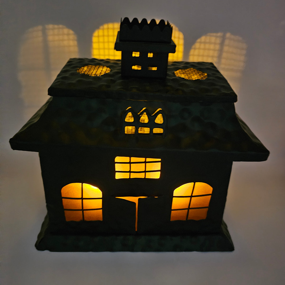 Black Metal Light Up Halloween Haunted House Decor with Tea Lites