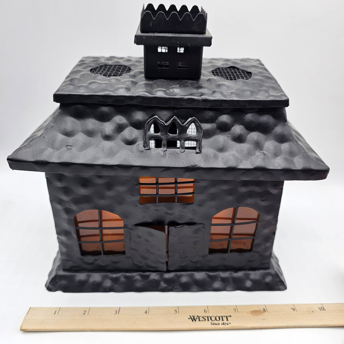 Black Metal Light Up Halloween Haunted House Decor with Tea Lites