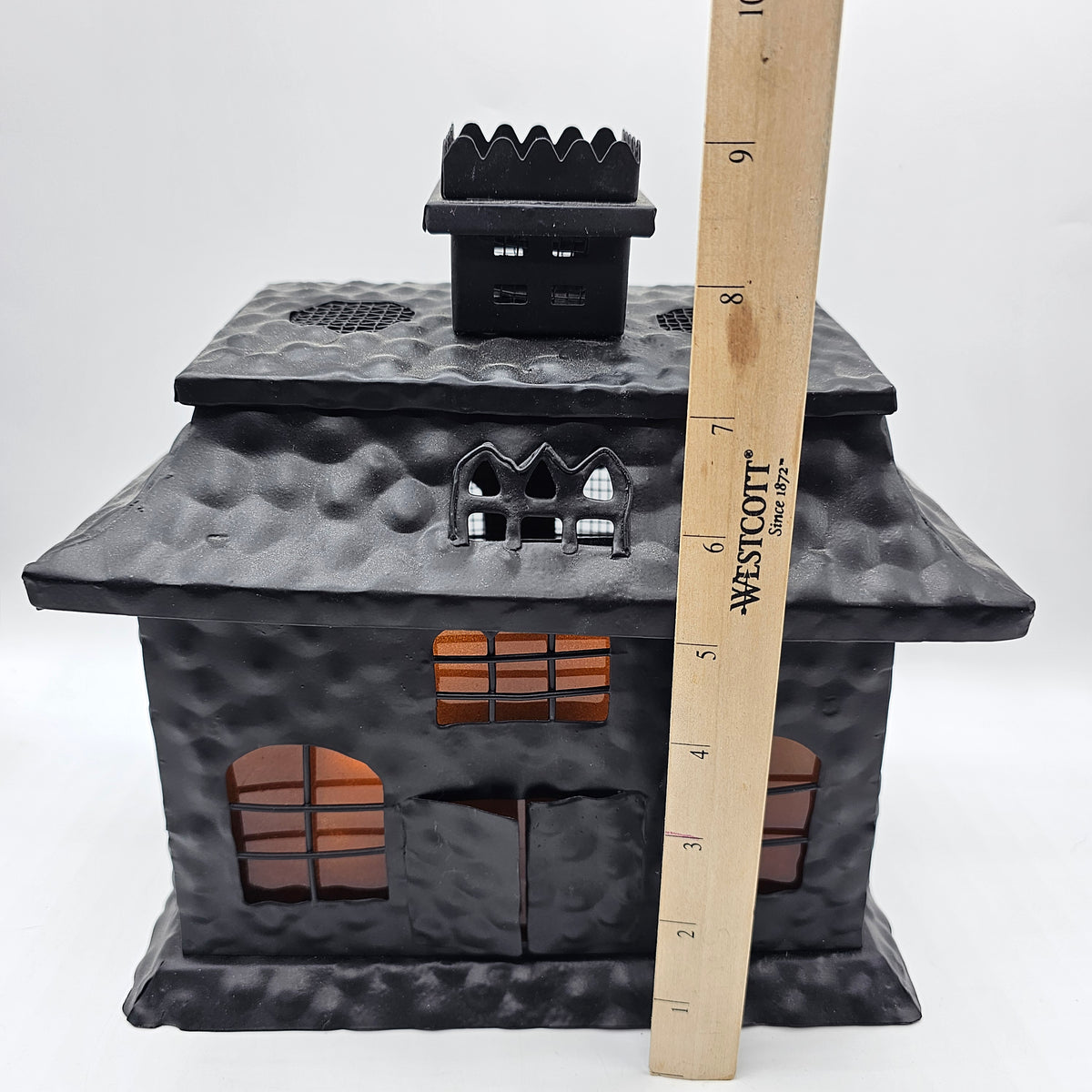 Black Metal Light Up Halloween Haunted House Decor with Tea Lites