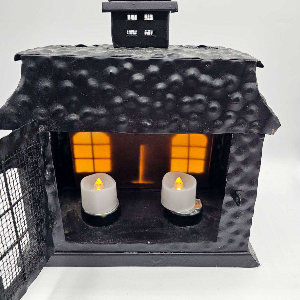 Black Metal Light Up Halloween Haunted House Decor with Tea Lites