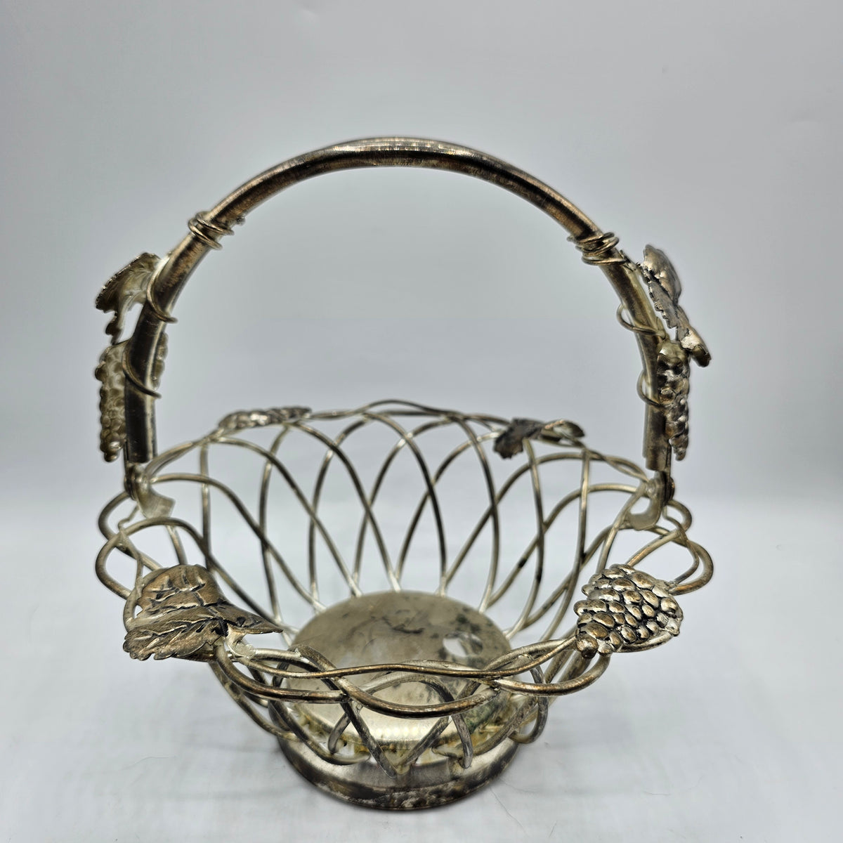 Godinger Silver Plated Metal Basket with Handle and Grape Vine Motif