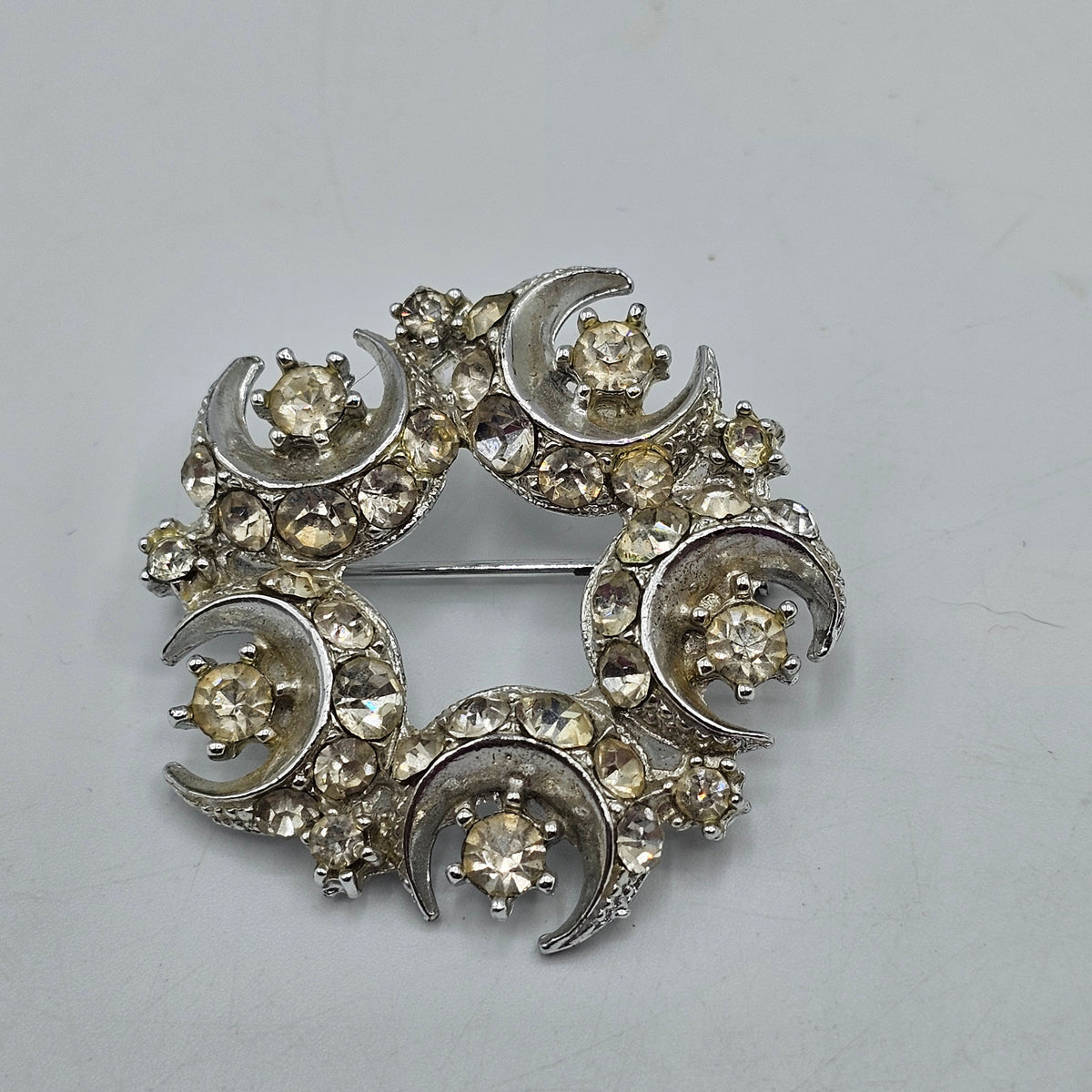 Vintage Moon and Stars Pin Brooch Silver Tone - unsigned