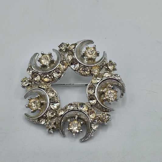 Vintage Moon and Stars Pin Brooch Silver Tone - unsigned