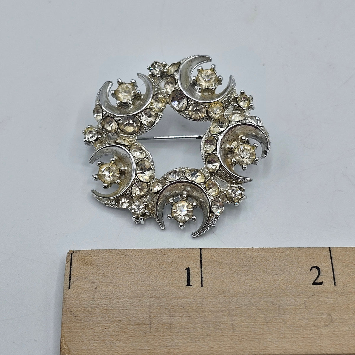 Vintage Moon and Stars Pin Brooch Silver Tone - unsigned