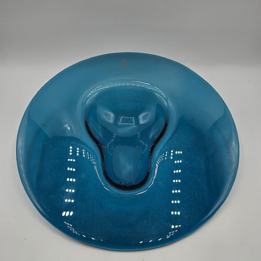 Cobalt Blue Glass Console Bowl or Serving Platter with Lightbulb /Pear Shaped Indent Skylofts at MGM Grand Las Vegas Advertising Piece