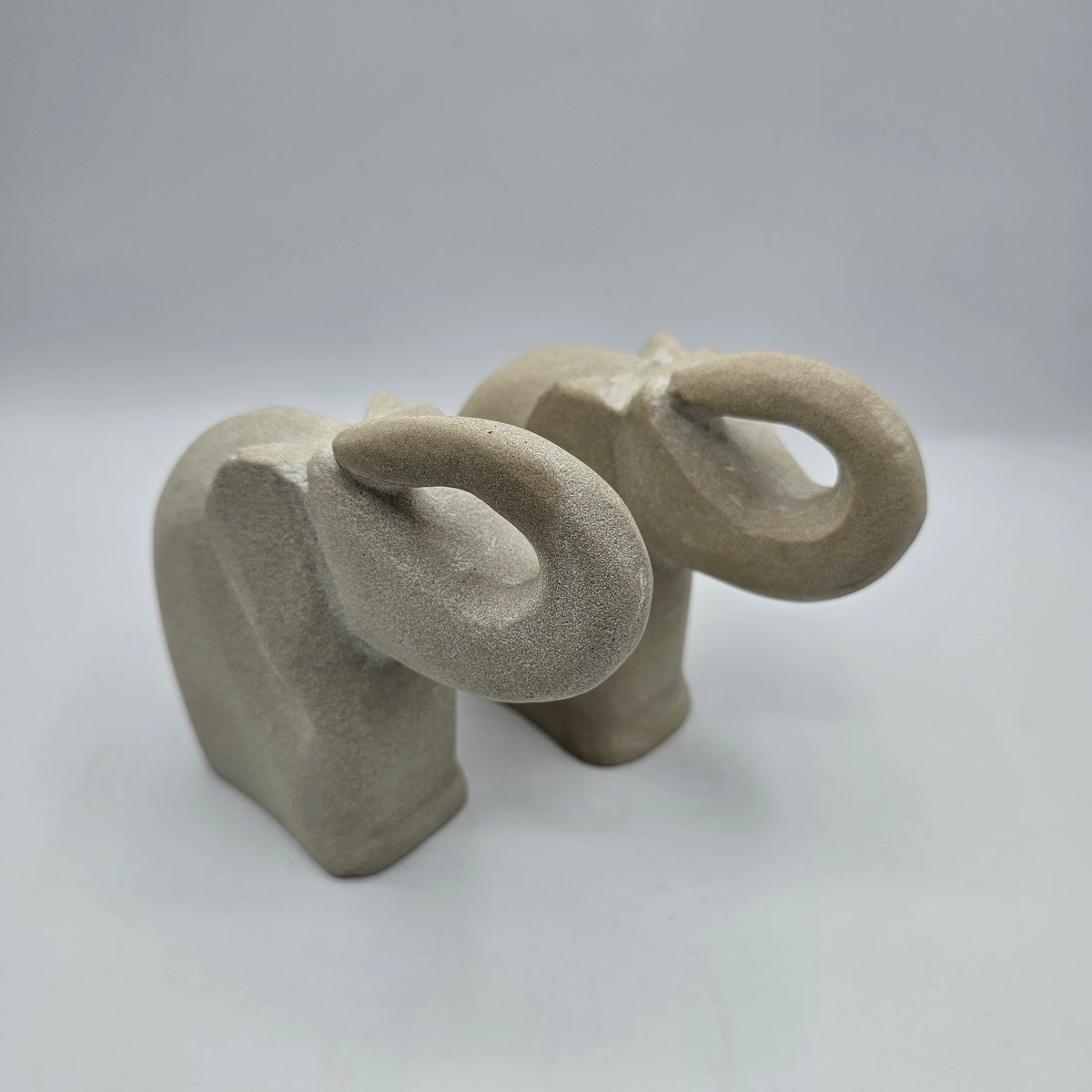 Carved Stone Elephant Bookends - Set of 2