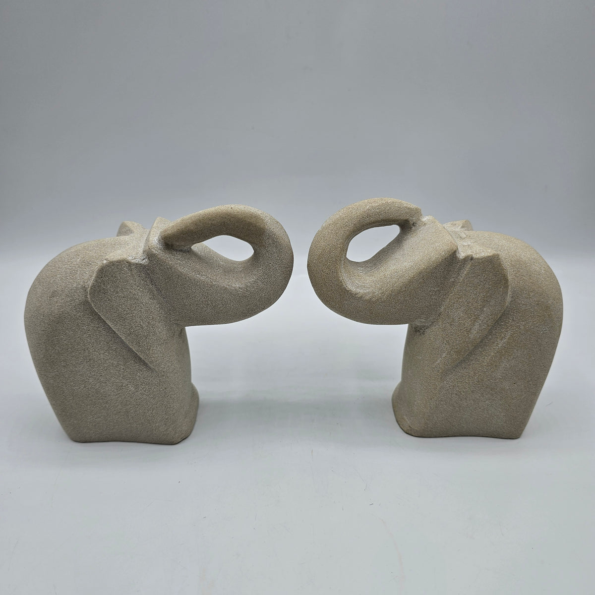 Carved Stone Elephant Bookends - Set of 2