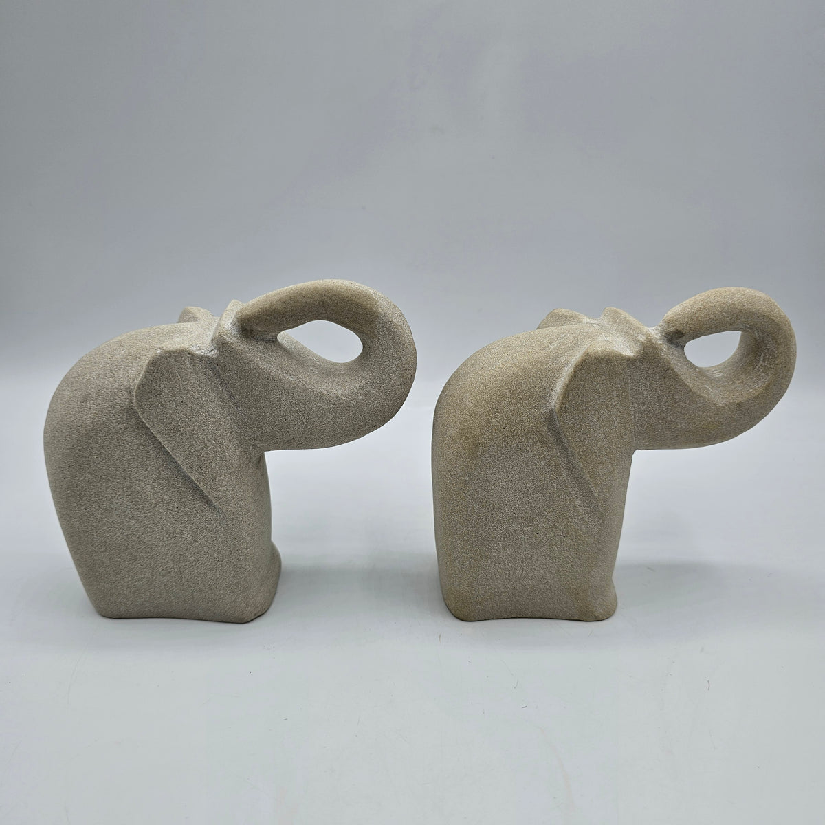Carved Stone Elephant Bookends - Set of 2