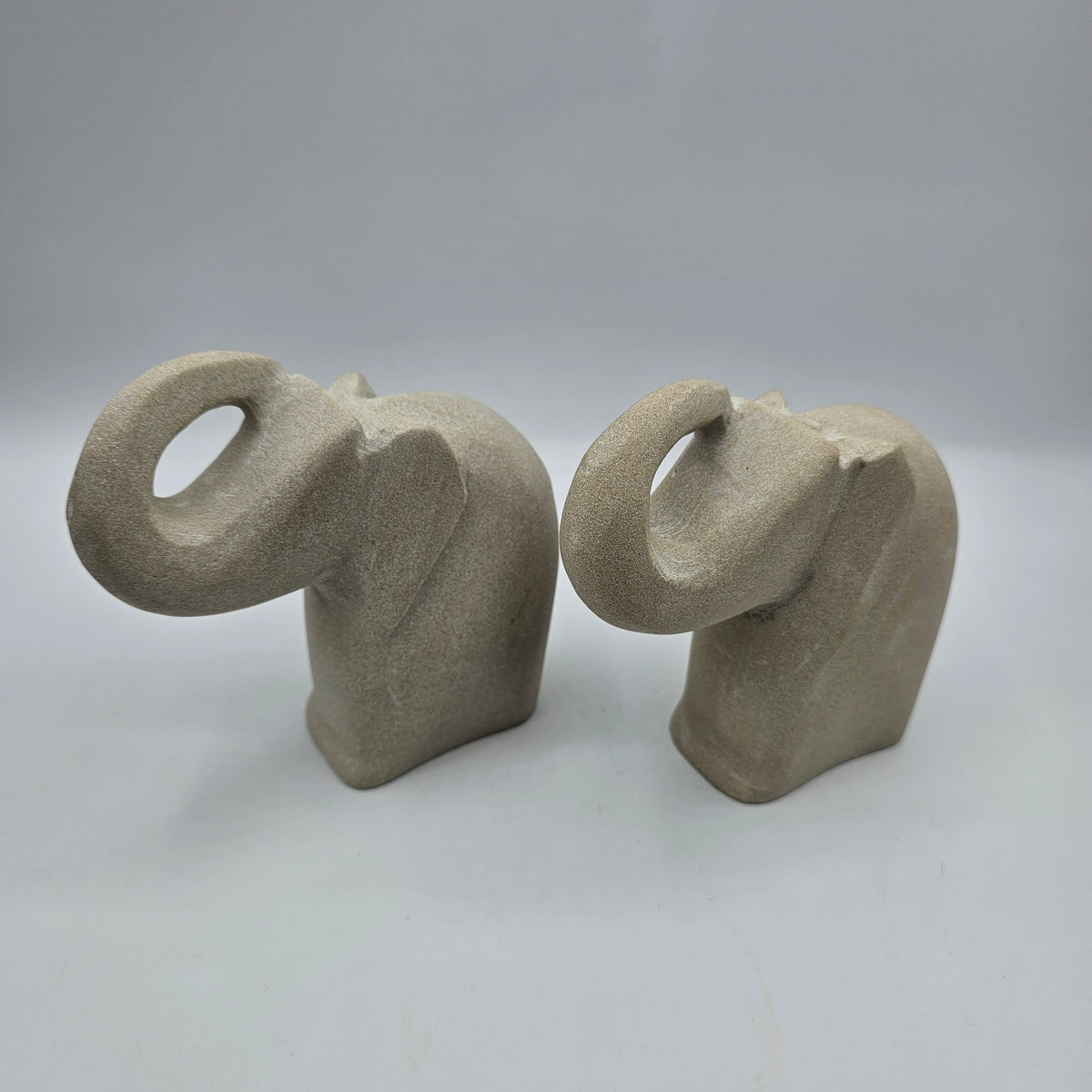 Carved Stone Elephant Bookends - Set of 2