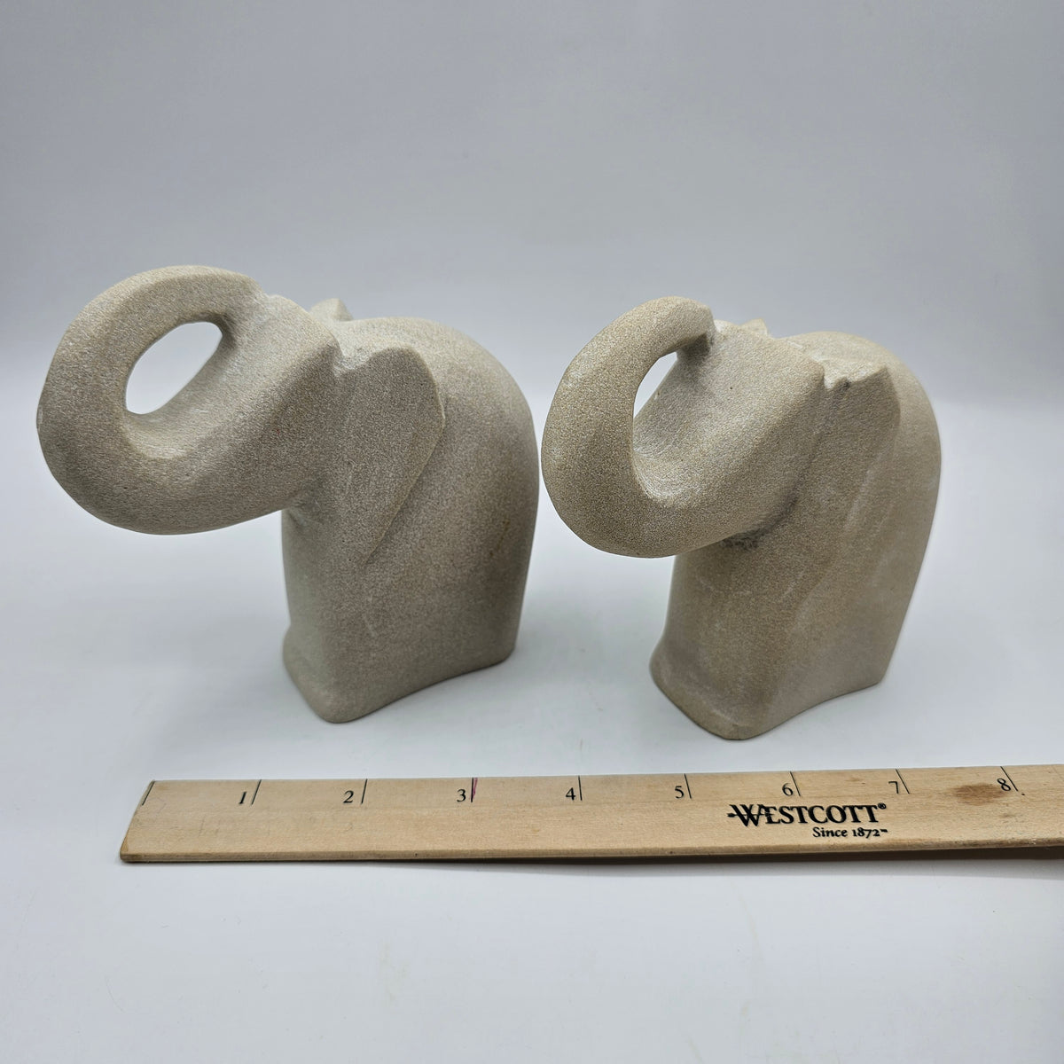 Carved Stone Elephant Bookends - Set of 2