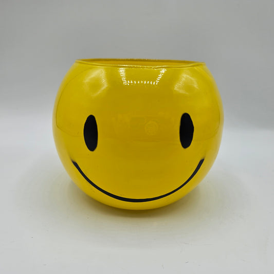 Yellow Happy Face Emoji Glass Candle Holder / Planter