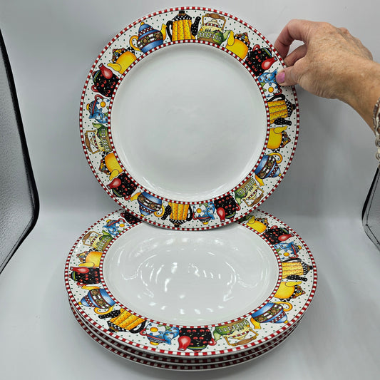 Mary Englebreit Teapot Dinner Plates by Sakura - 10.75"- Set of 4