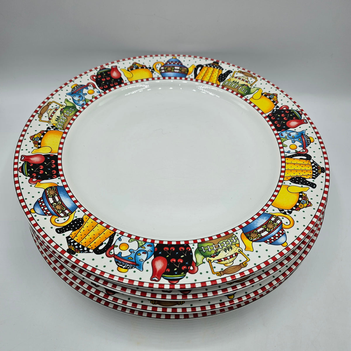Mary Englebreit Teapot Dinner Plates by Sakura - 10.75"- Set of 4