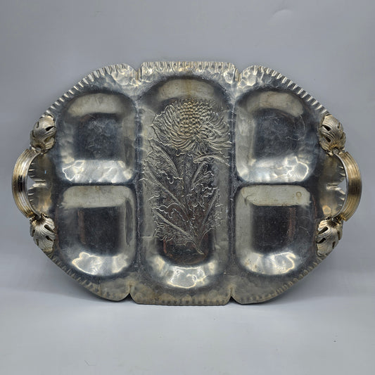 Hammered Aluminum Divided Tray with Etched Flower