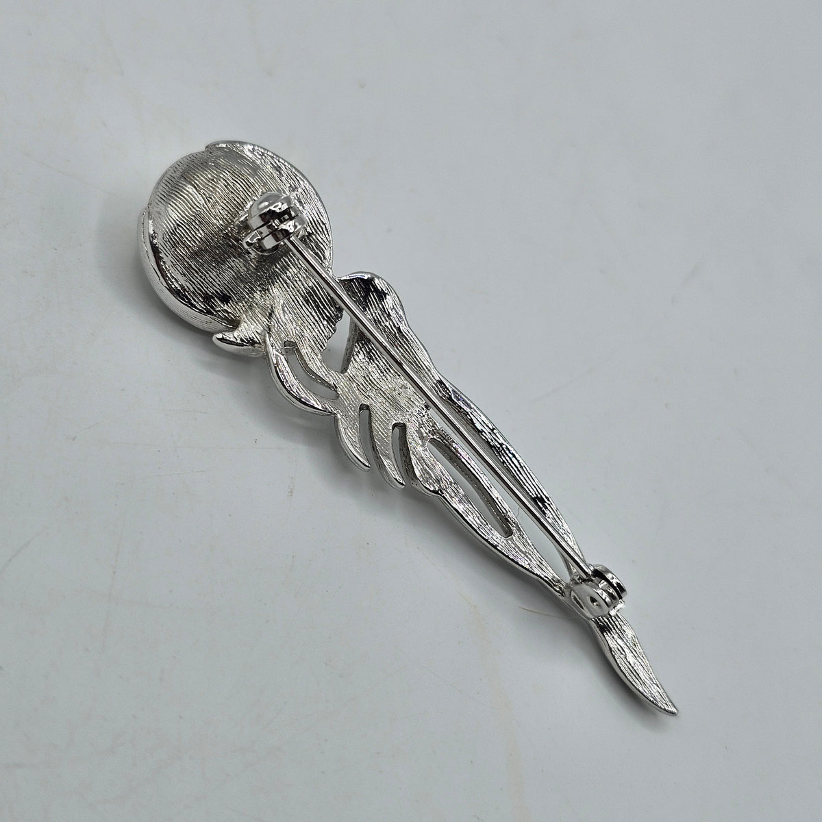 Silver Tone Pin Brooch with Faux Pearl