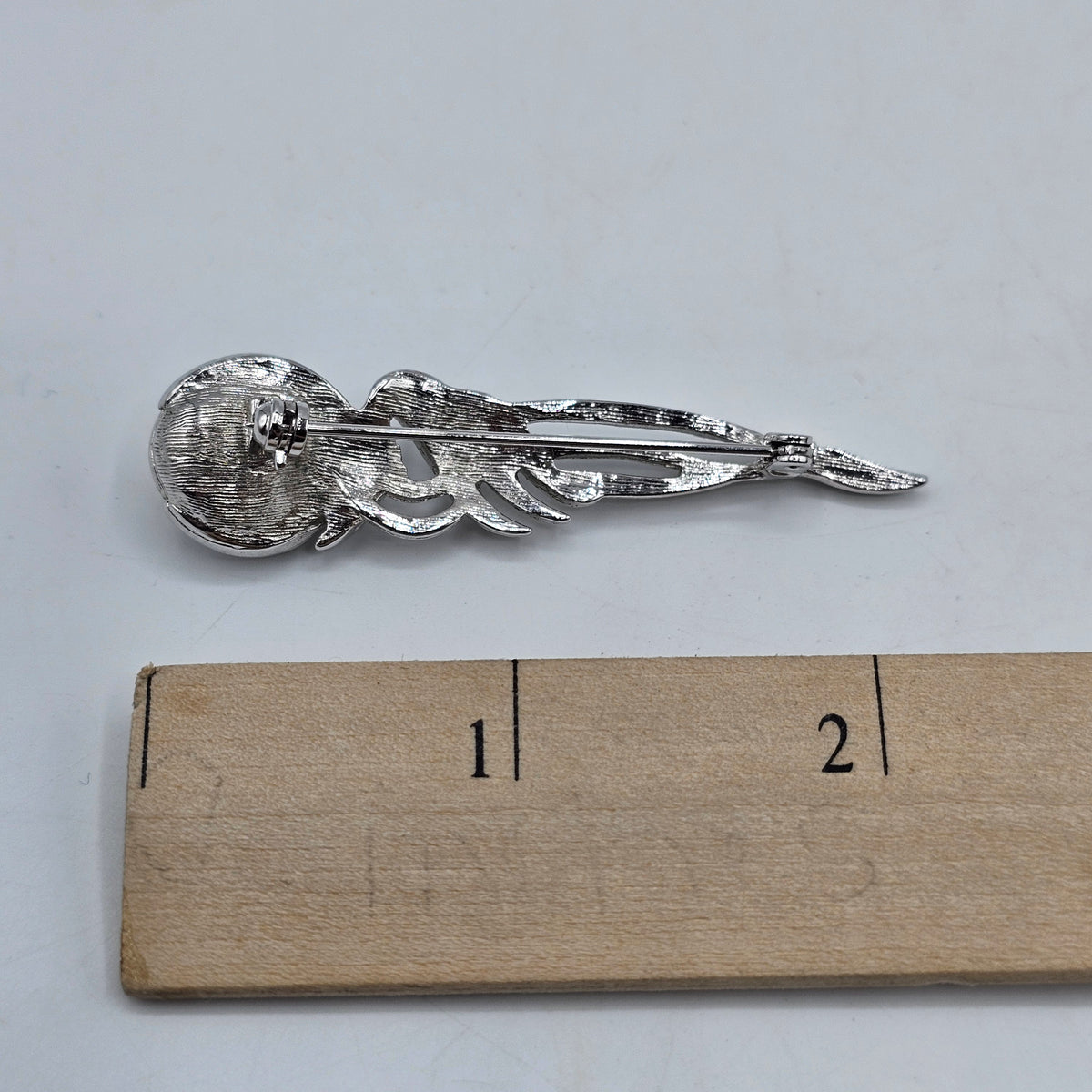 Silver Tone Pin Brooch with Faux Pearl