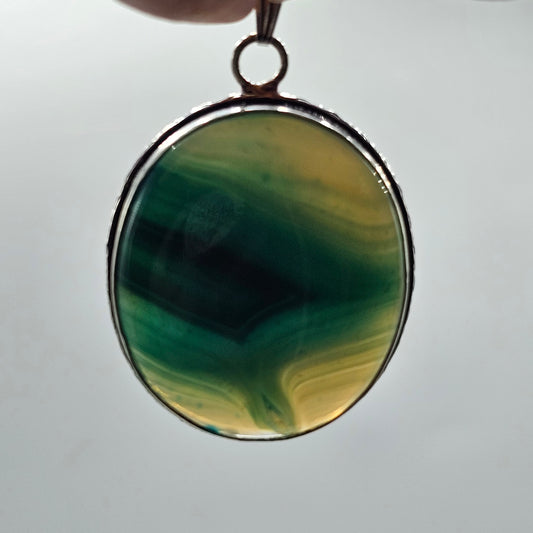 Green Banded Agate Polished Cabochon Pendant