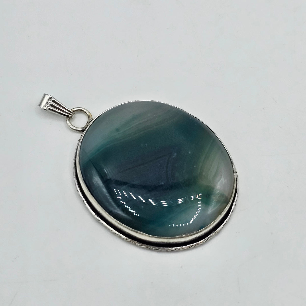 Green Banded Agate Polished Cabochon Pendant