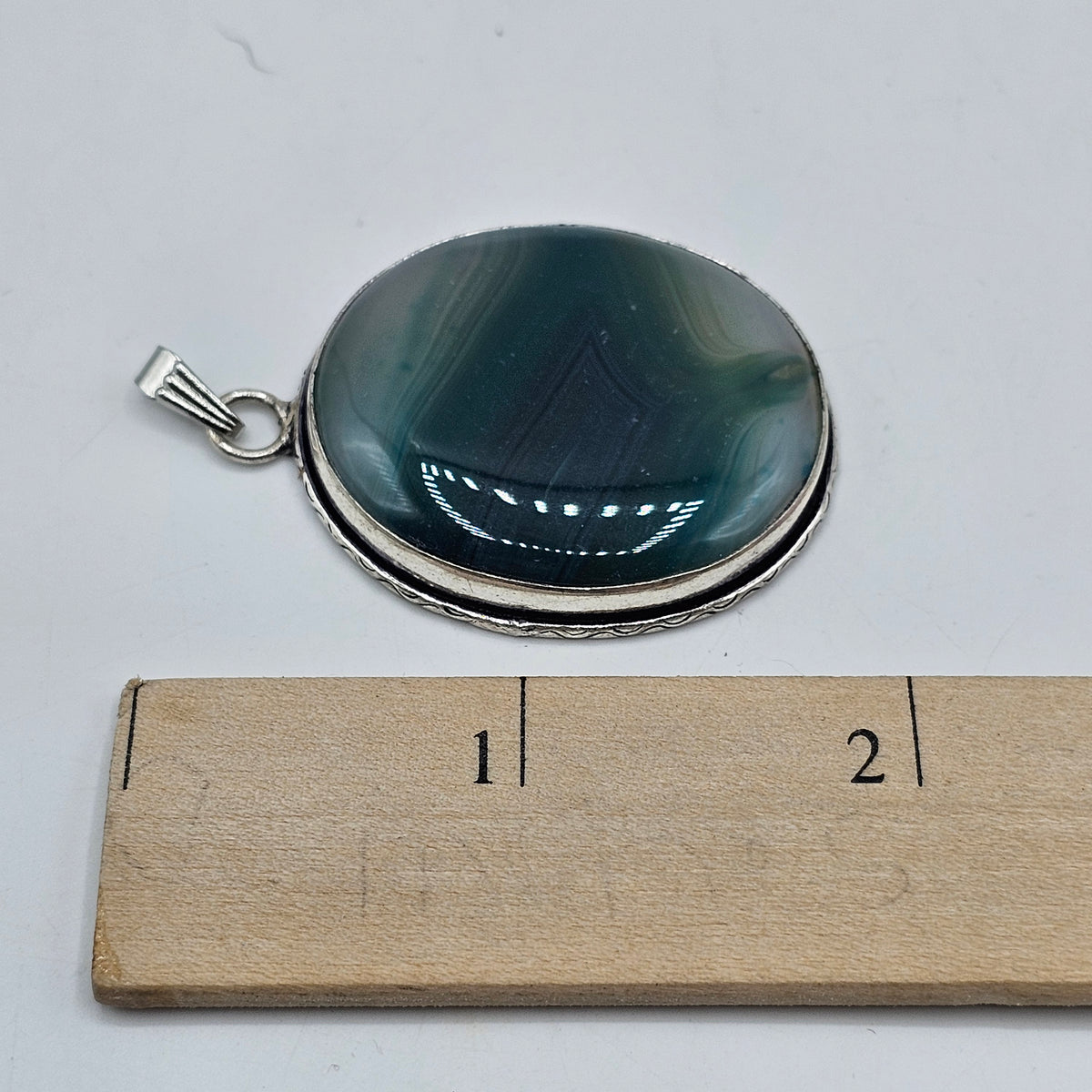 Green Banded Agate Polished Cabochon Pendant