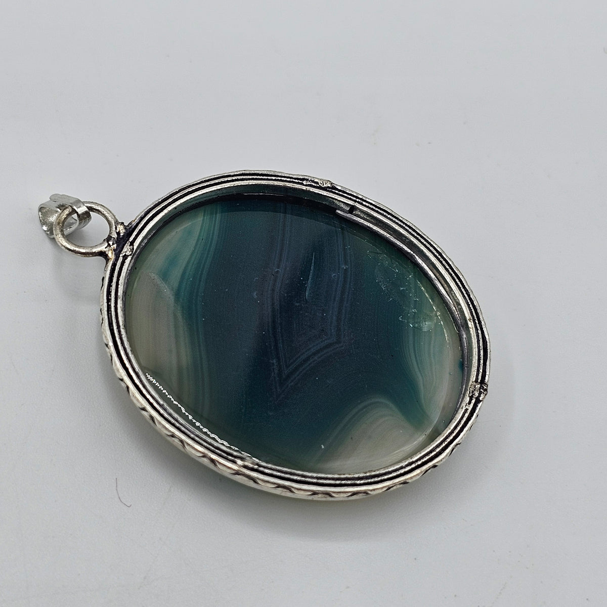 Green Banded Agate Polished Cabochon Pendant