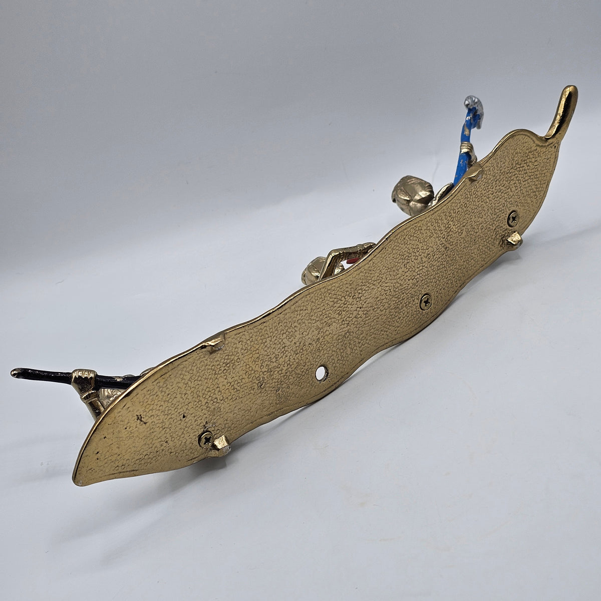 Vintage Painted Brass Bhuddist Musicians on Leaf (one is missing)