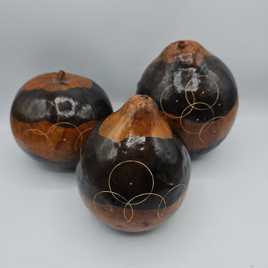 Painted Carved Decorative Weighted Gourds - Set of 3