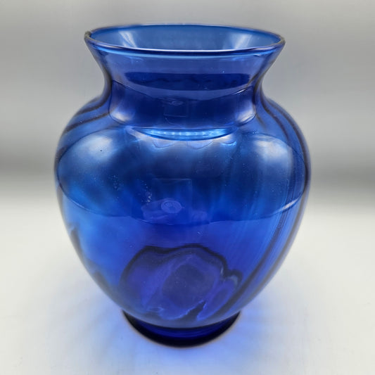 Large Blue Optic Swirl Glass Vase